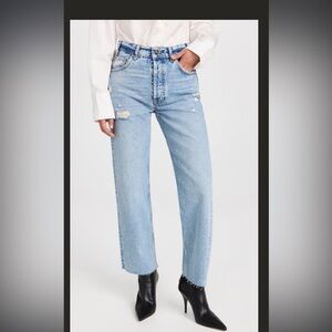 Anine Bing Light Blue Distressed Straight Leg Jeans